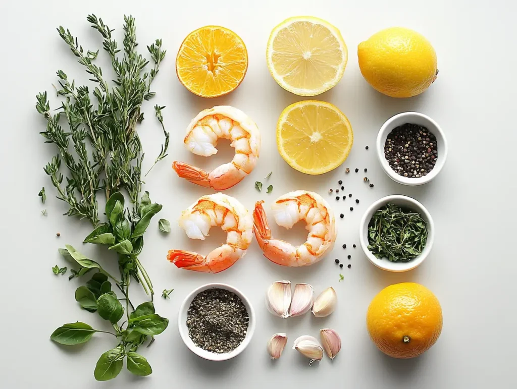 shrimp surrounded by fresh herbs