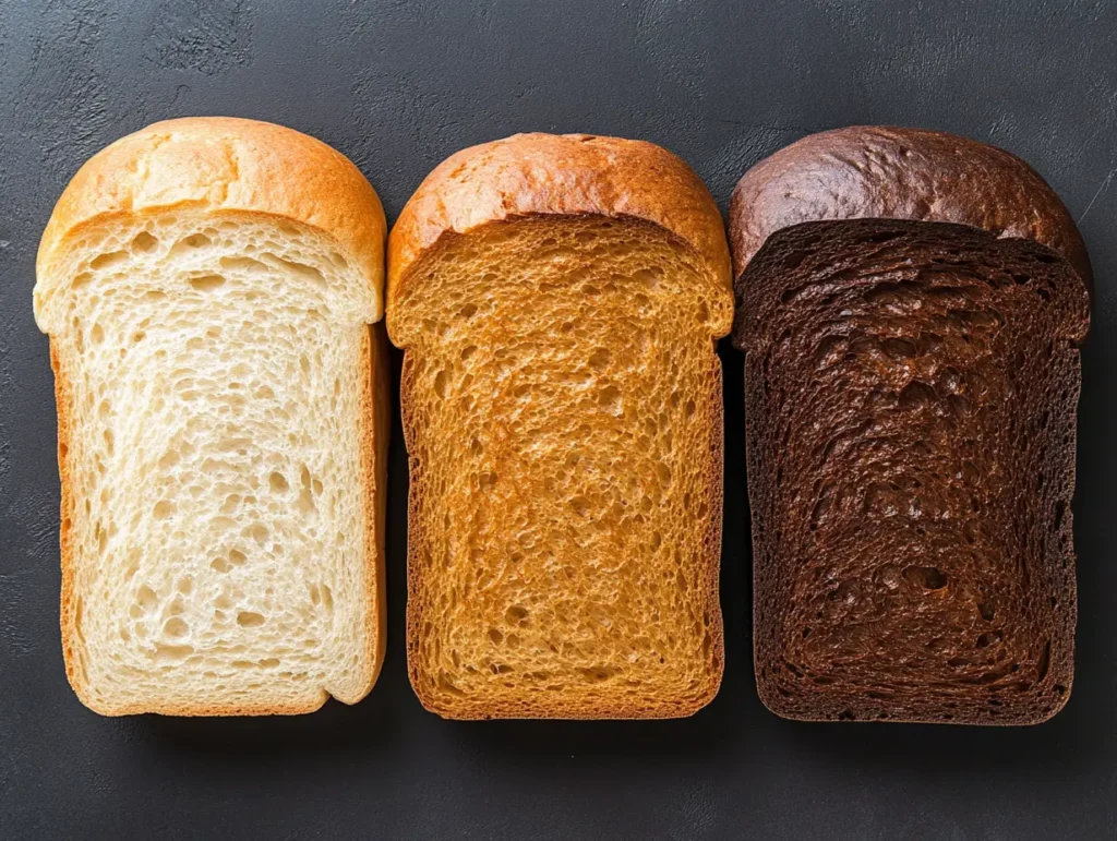 three loaves of bread showing variations in crust color